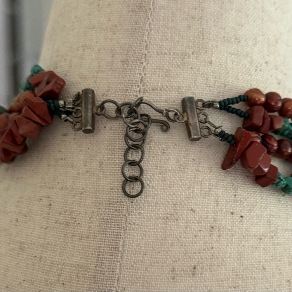 Artisan Multi Strand Turquoise and Pearl Necklace - Picture 3 of 7
